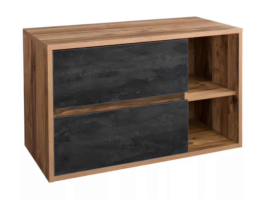 Meuble de salle de bain suspendu avec vasque ronde - Coloris naturel et anthracite - 100 cm - TIKITIKI