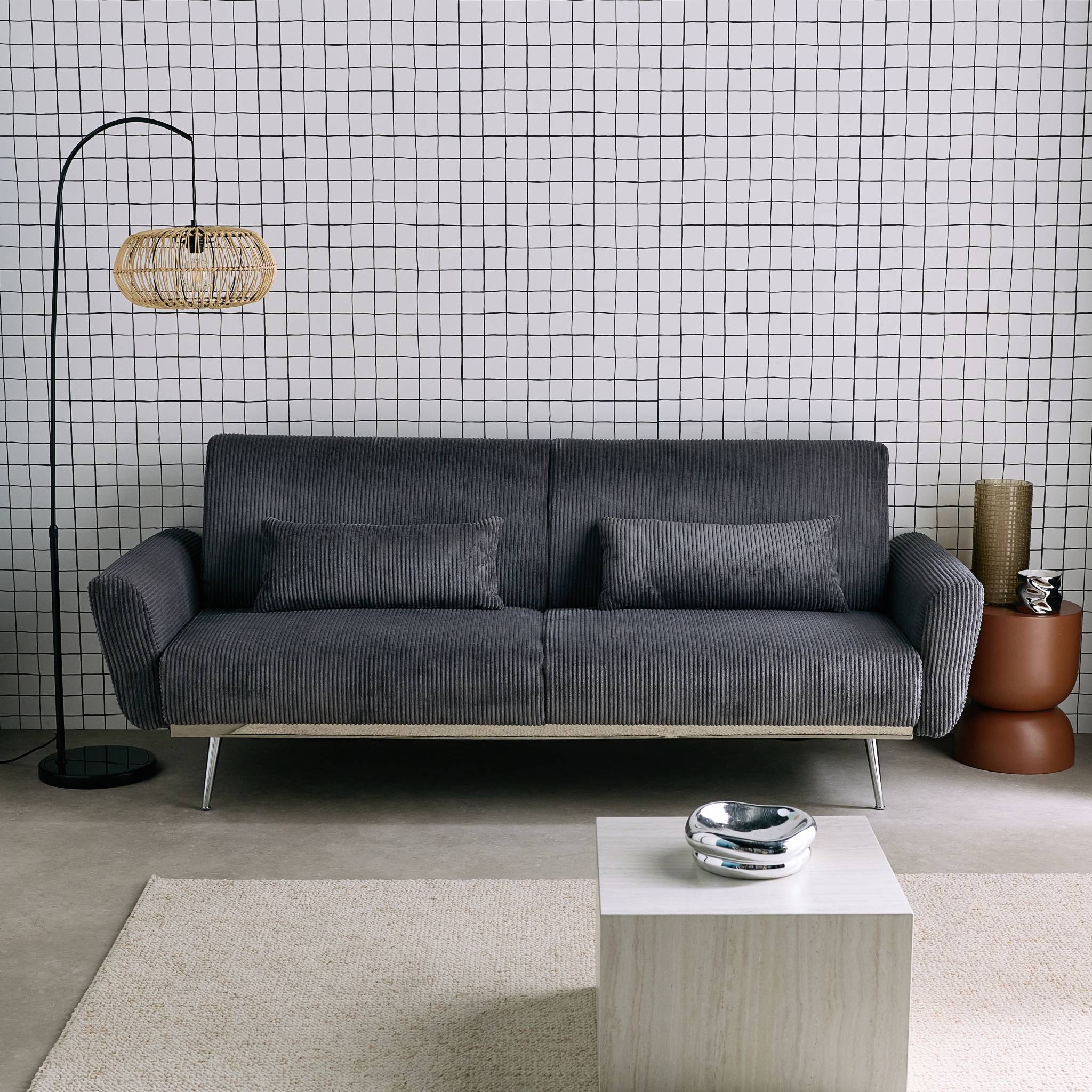 sweeek - 2|3-zits slaapbank eucalyptushout, metaal en corduroy