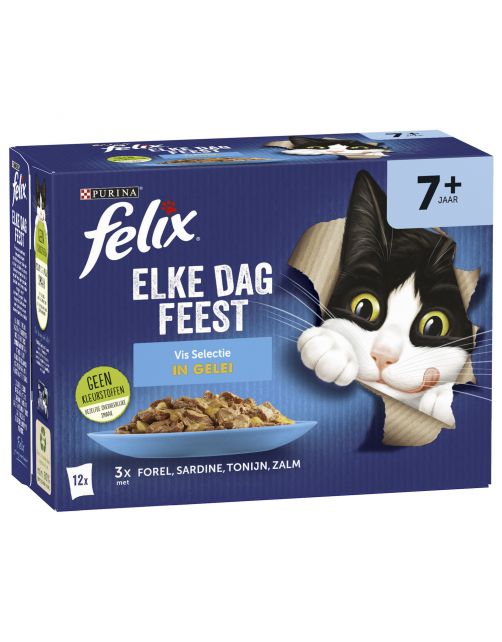 Felix Multipack Elke Dag Feest Vis Selectie In Gelei 7+ Senior - Kattenvoer - Forel Sardines Tonijn 12x85 g