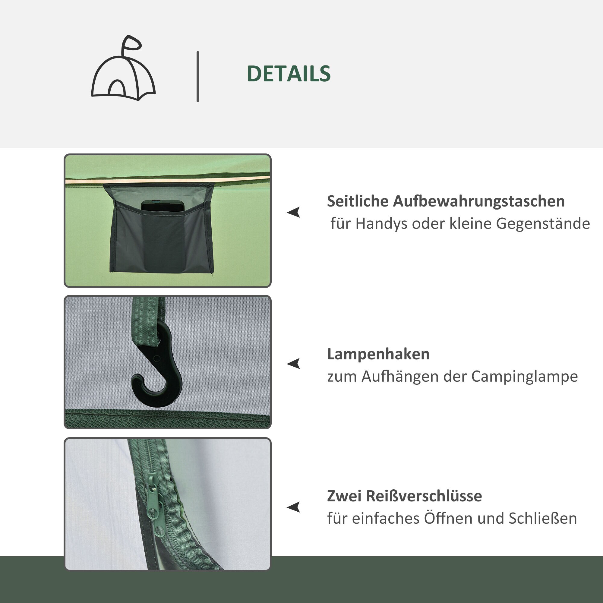 Outsunny Campingzelt für 4-5 Personen dunkelgrün, grau 263,5 x 220 x 123 cm (LxBxH)
