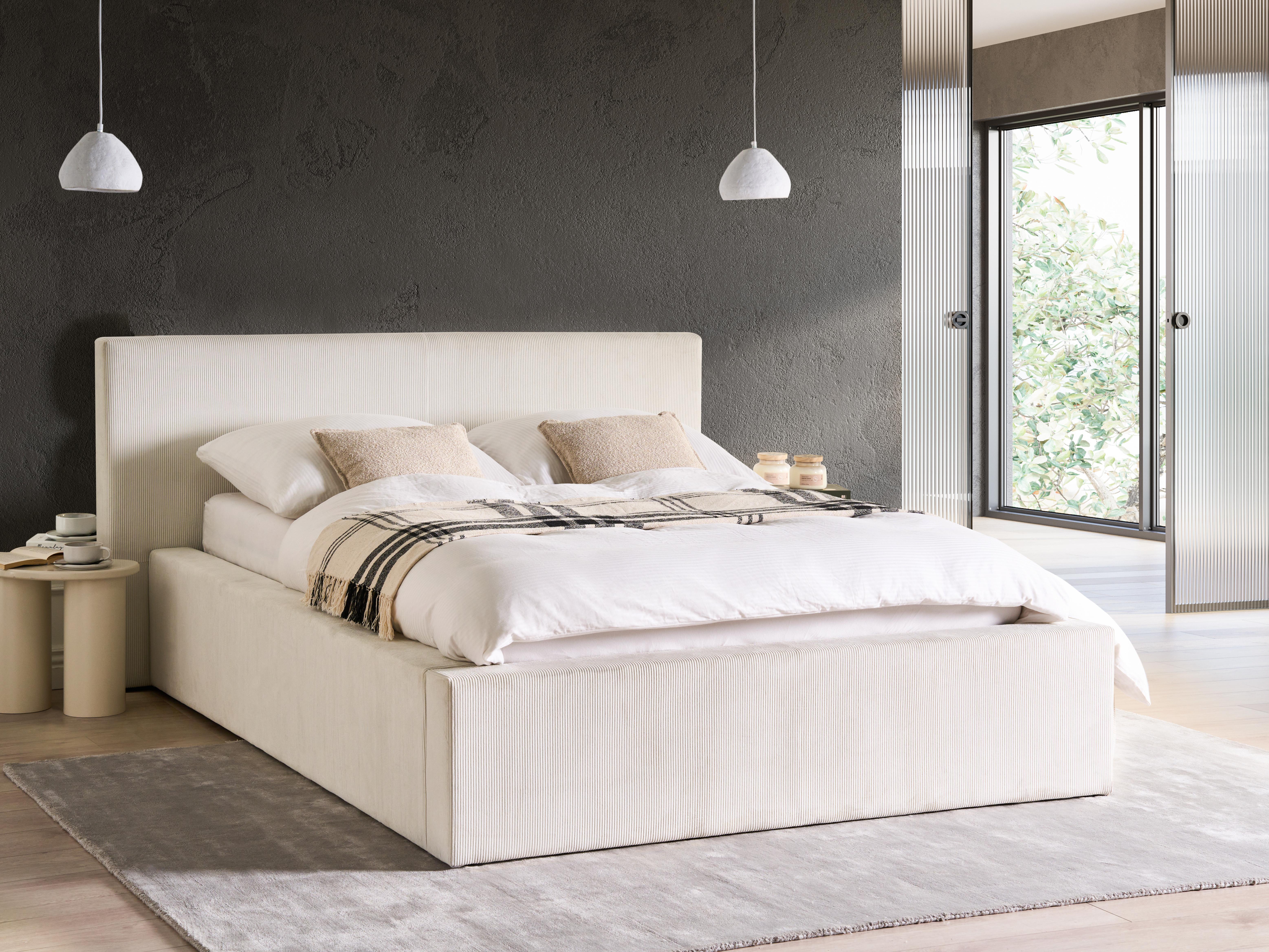 Bed met opbergruimte Corduroy LILLEBONNE 140 x 200 cm Lichtbeige