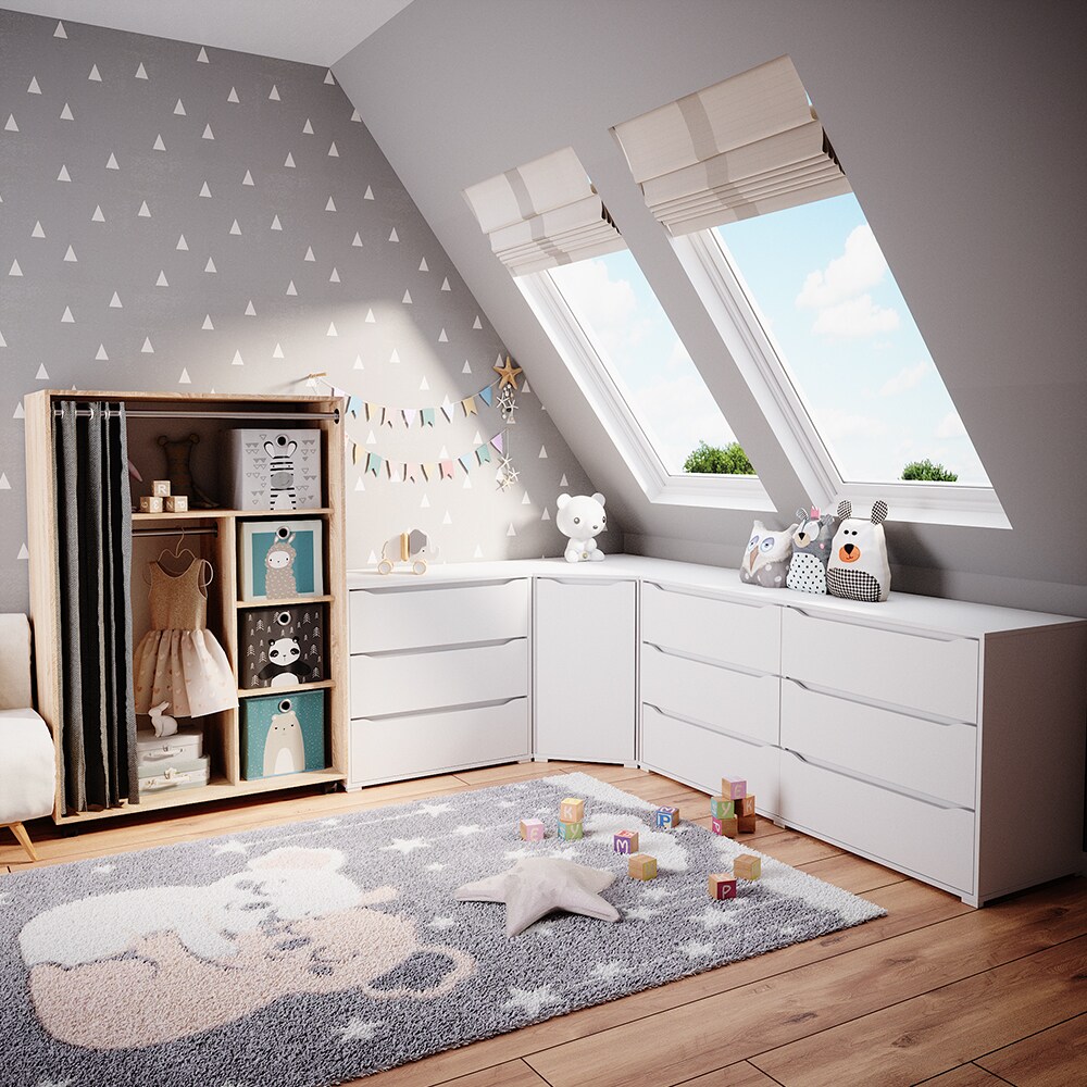 Vicco mobiler Kinderkleiderschrank Dielenschrank Garderobe Doros Sonoma modern 100 x 147 cm Faltboxen offen rollbar