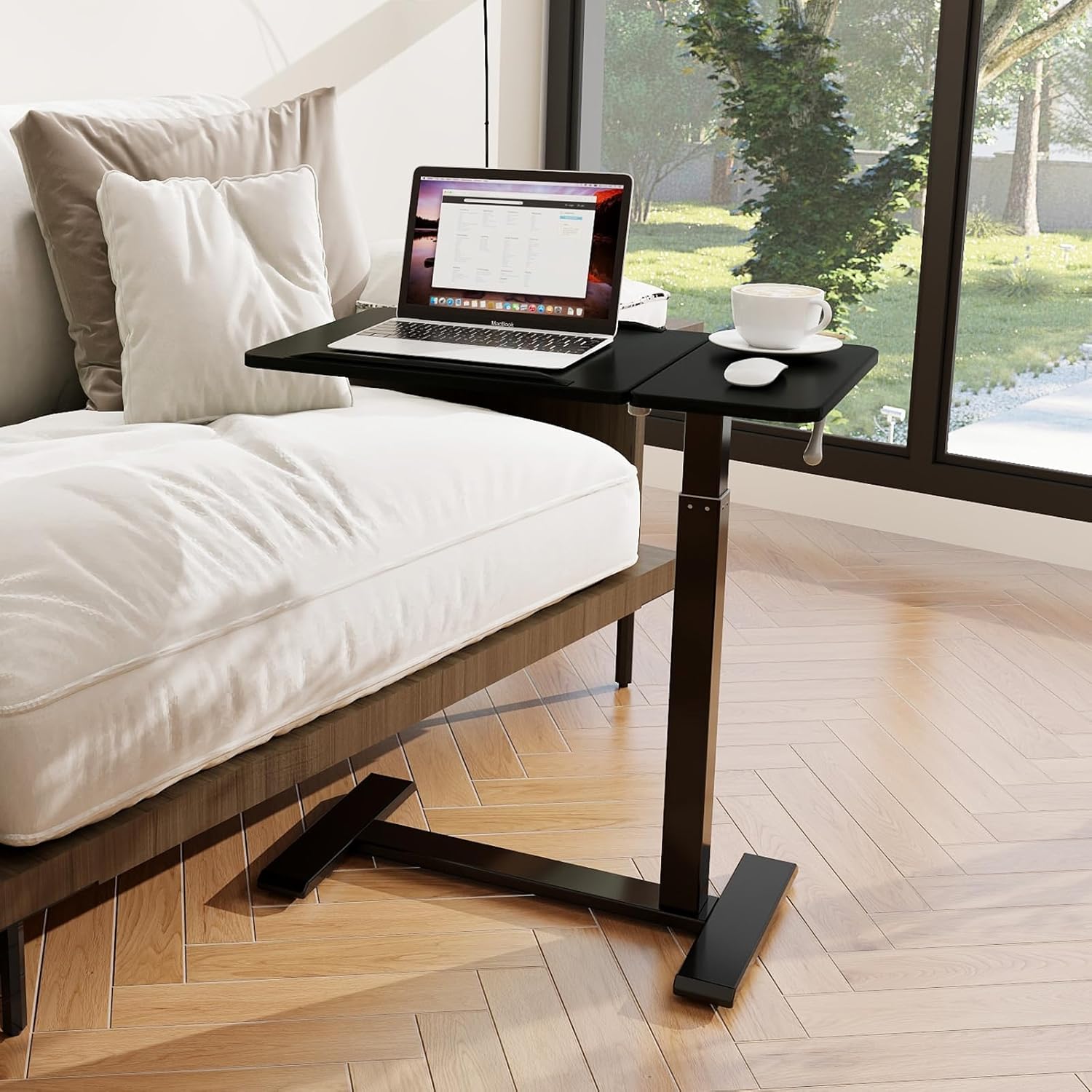 PUNCIA Laptoptisch höhenverstellbar 70-100cm drehbarer Laptopständer mit Rollen mobiles Stehpult Überbett-Tisch ergonomisch Steh-Sitztisch Präsentationswagen für Bett Sofa Büro Office Schwarz