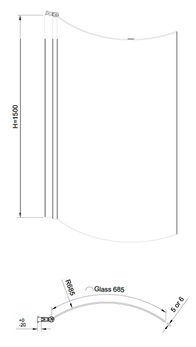 Eastbrook C-Shape badwand 75x150cm met 6mm veiligheidsglas chroom