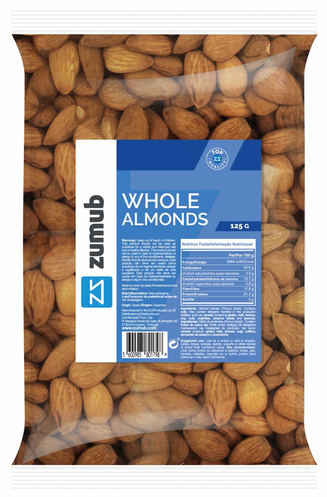 Amêndoas inteiras Zumub 125g