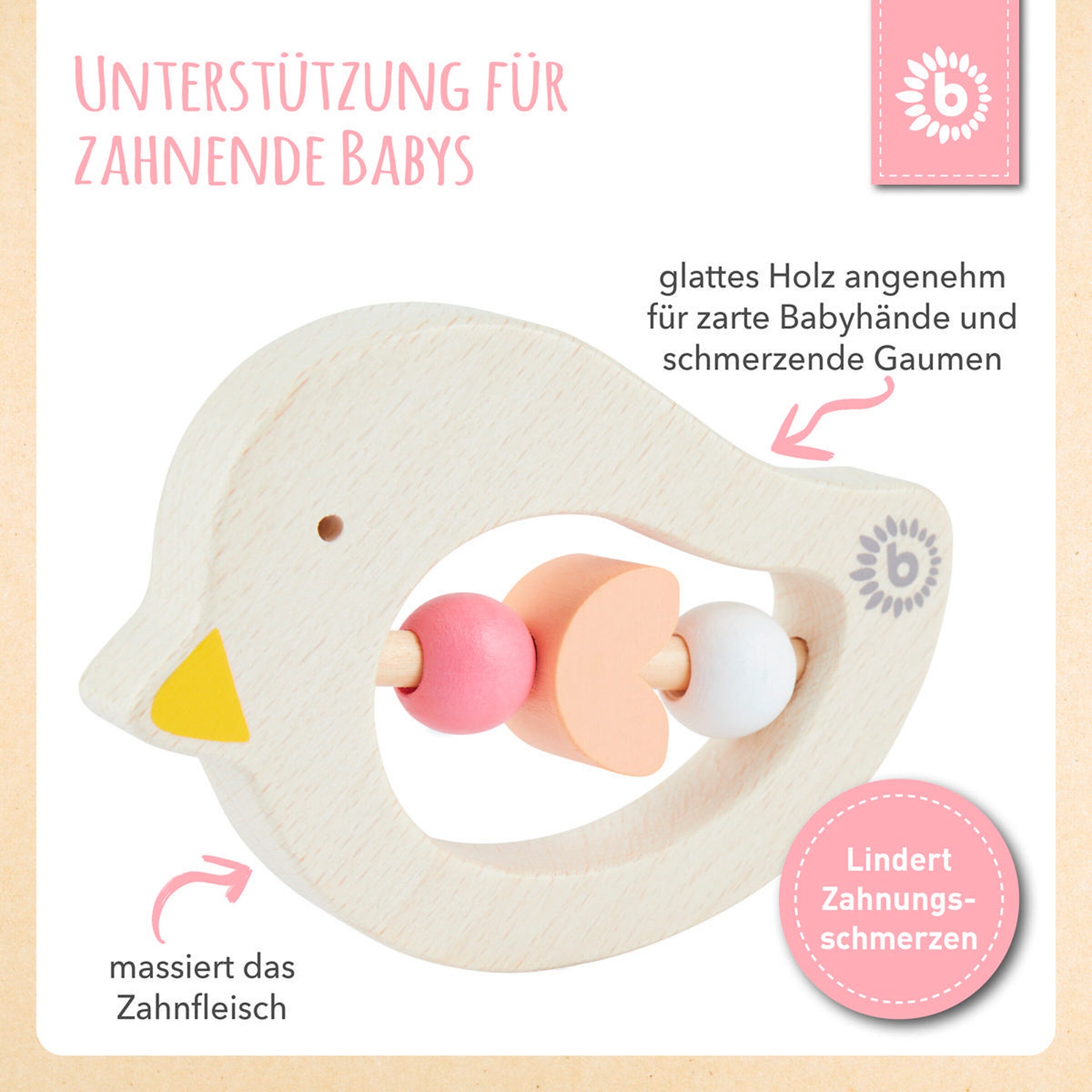 Bieco Beißring Holz Vogel - ab Geburt Orange