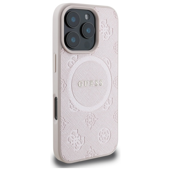 iPhone 16 Pro Max MagSafe Leder Hardcase Hülle Saffiano Peony Classic Logo (GUHMP16XPSAPSMEP) - Rosa
