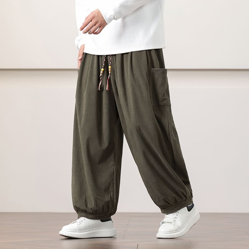 YIKES - Effen corduroy harembroek met trekkoord in de taille