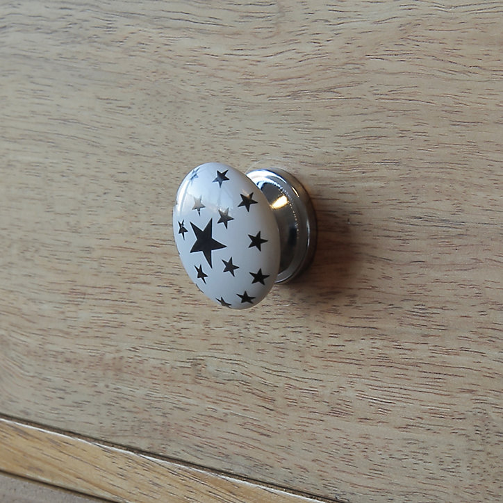 Bouton de meuble arrondi enfant Edern noir et blanc Ø2.4cm x P.2.6cm