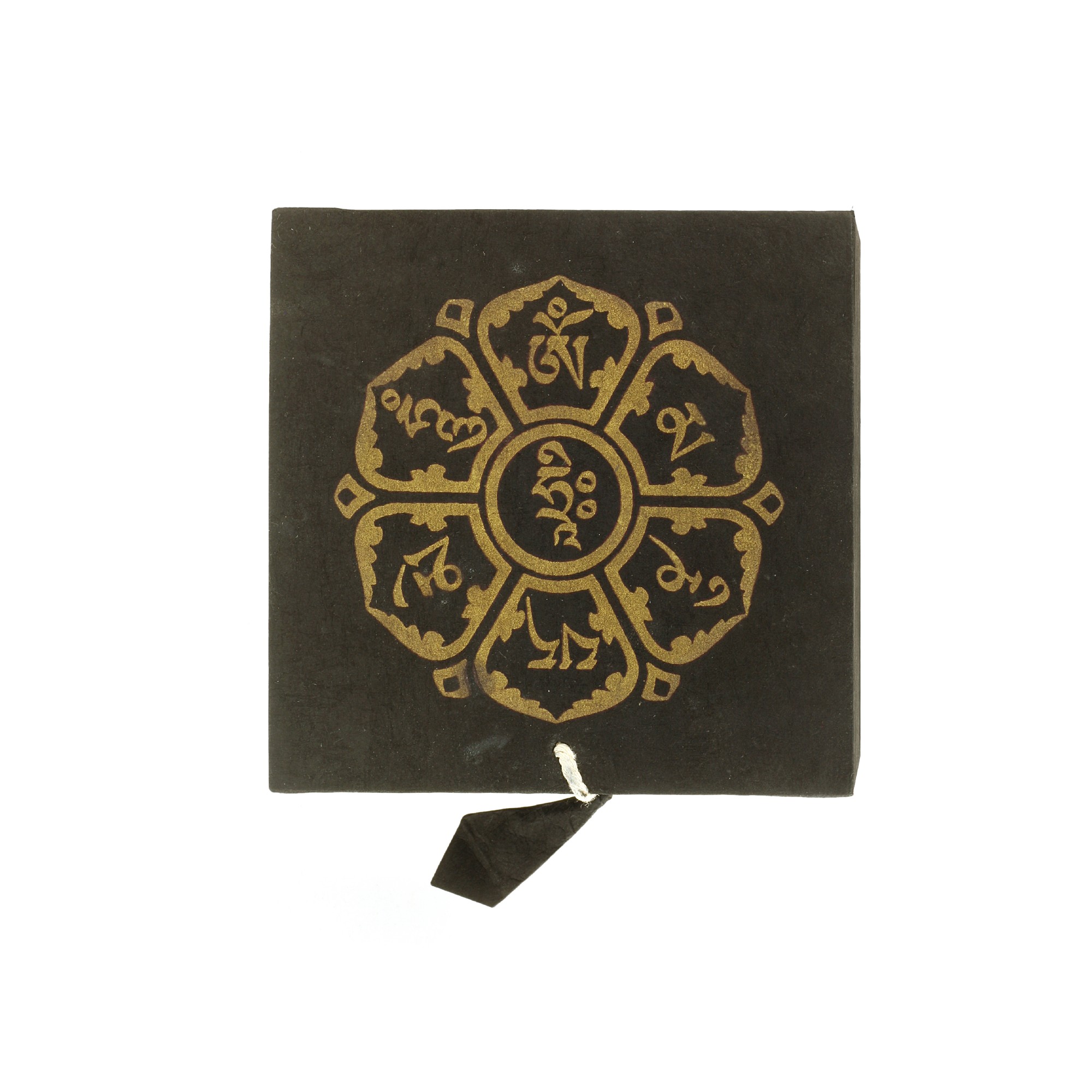 Lokta Box 'Om Mani', schwarz, gold, T 11 cm, B 11 cm, H 5,5 cm von fischer's lagerhaus