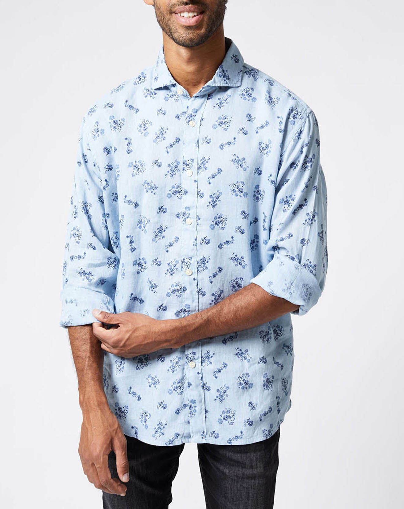 Pepe Jeans Chemise 100% Lin Broadway Fleurs bleu clair