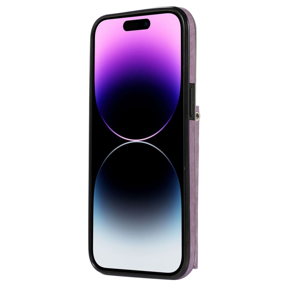 iPhone 14 Pro Max Necklace Leder Schutz Hülle mit Kartenfächer   Handykette (RFID Schutz) - Lila