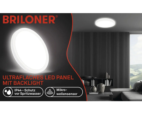 LED Sensor Plafondlamp IP44 15W 1900 lm 4000 K HxØ 3x24 cm Slank Wit + Achtergrondverlichting