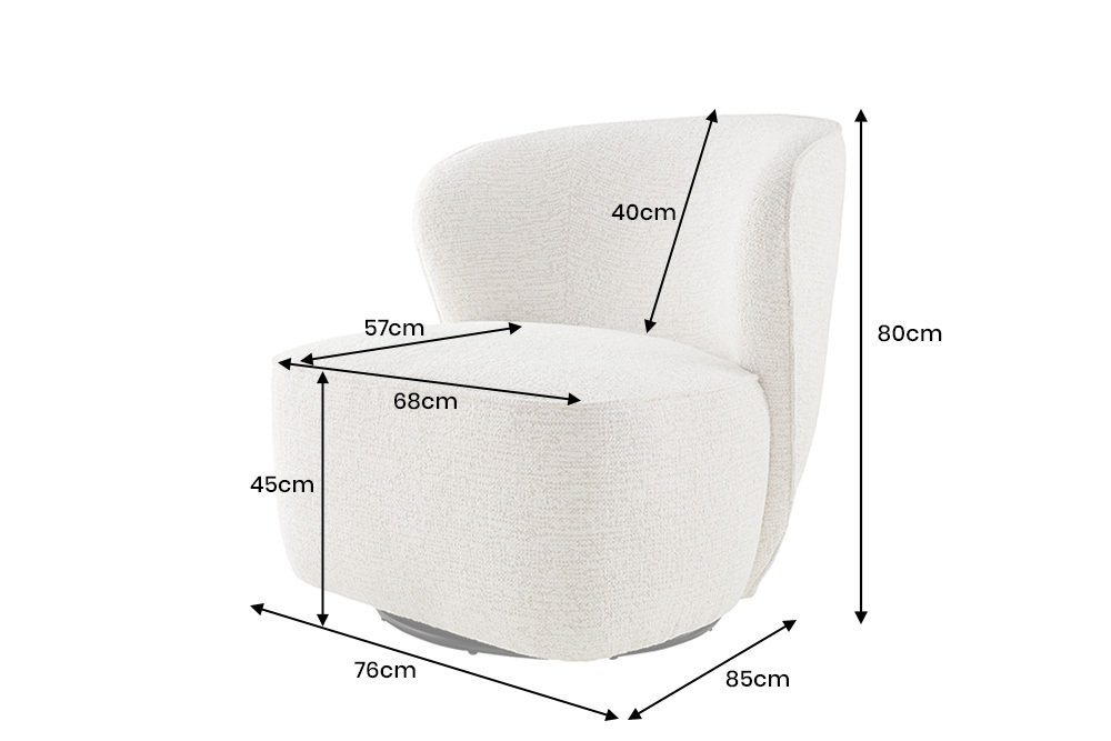 Drehbarer Design Sessel GATSBY beige Bouclé Tweed Soft 360°