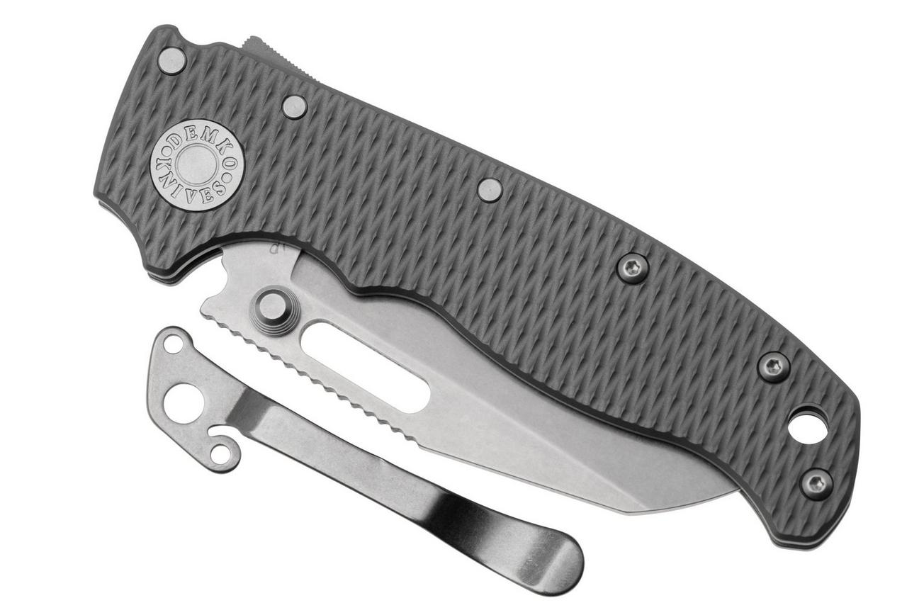 Demko Knives AD20.5 Shark-Lock CPM 20CV Shark Foot AD205-20CV-TI-TEX-SF Milled Titanium, zakmes