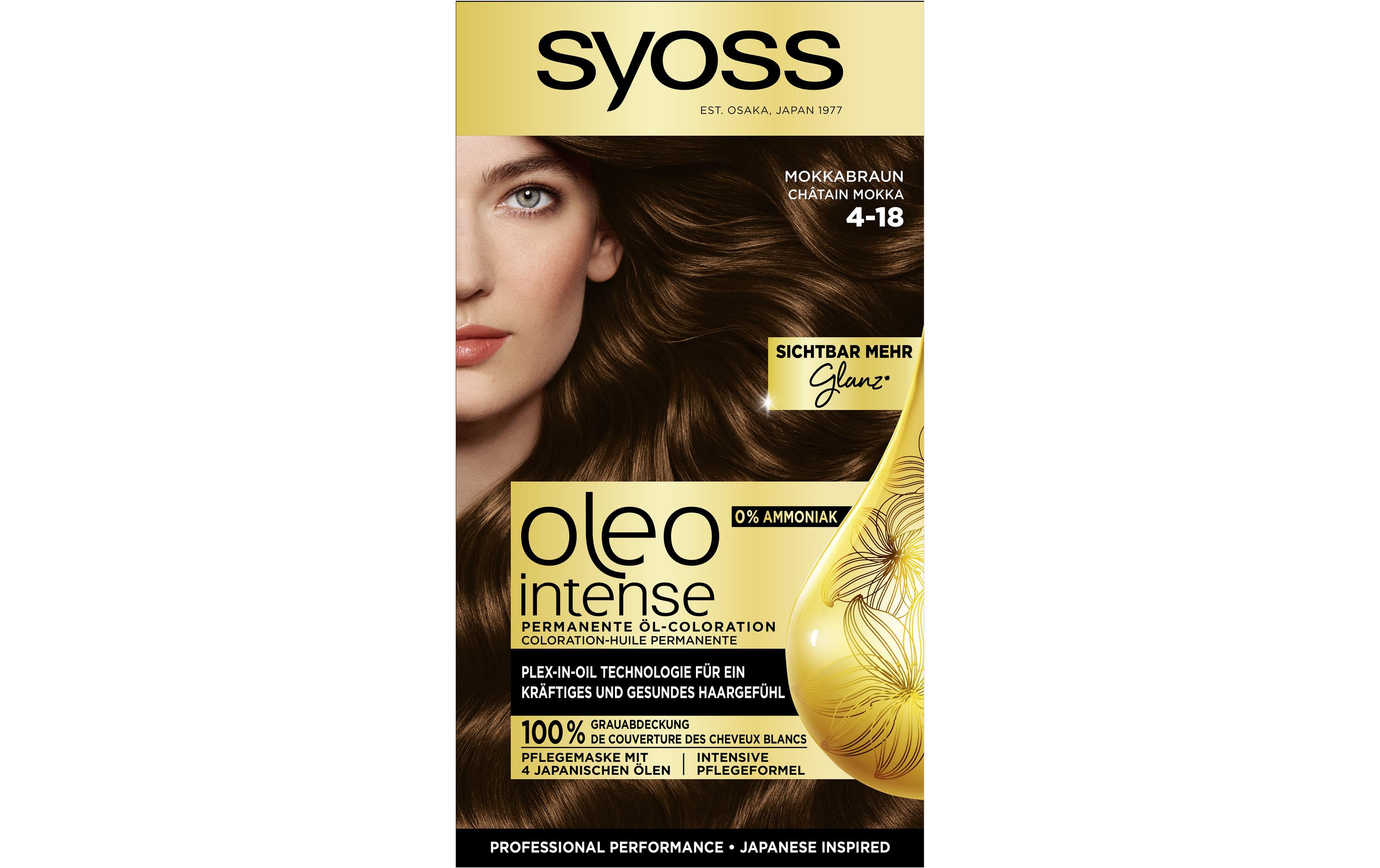 Haarcoloration Oleo Intense 4-18 MokkabraunPermanente Öl-Haarfarbe für tiefere Farbintensität und Haltbarkeit