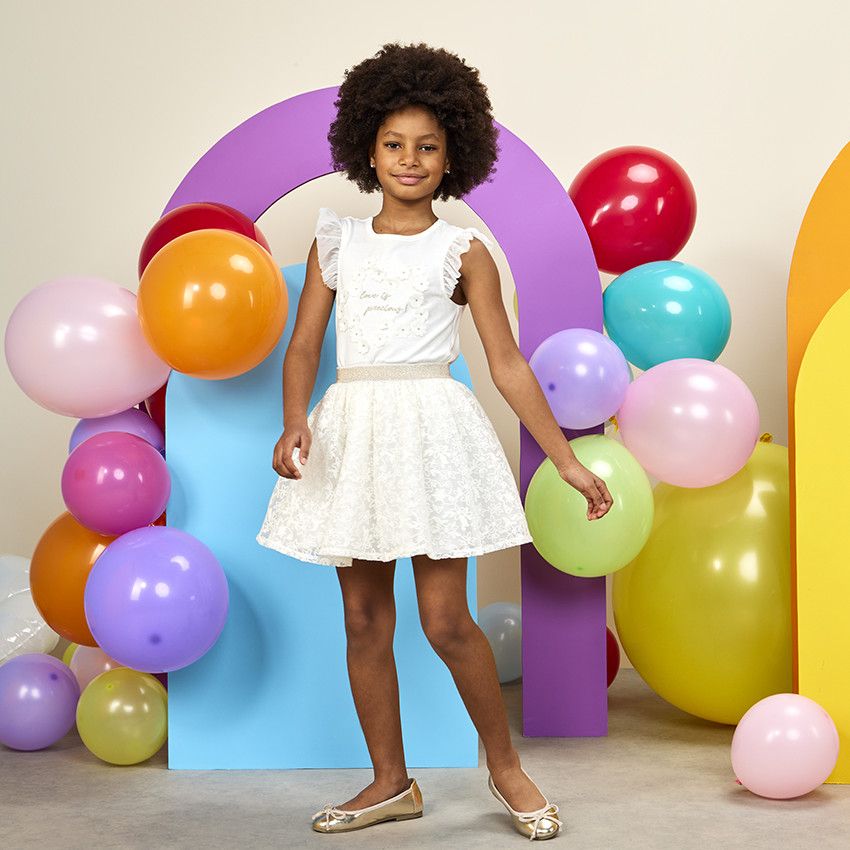 Jupe en tulle et organza brodé pour fille - Ecru