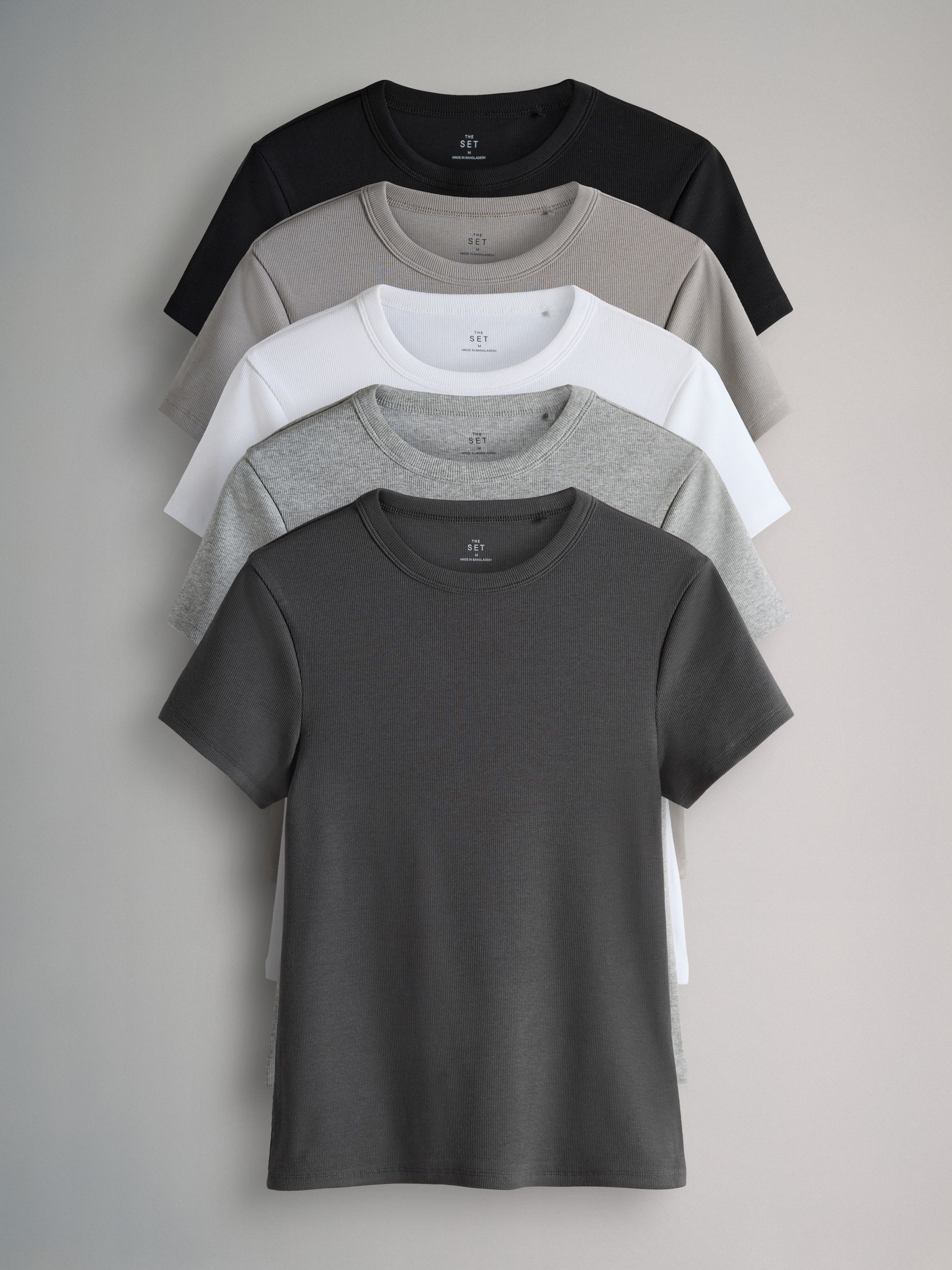 Grijs - The Set 5 Pack Korte Mouw Geribd T-shirt