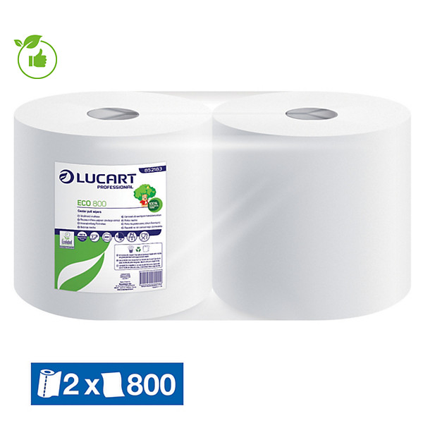 Bobine d'essuyage blanche Lucart 800 formats, lot de 2