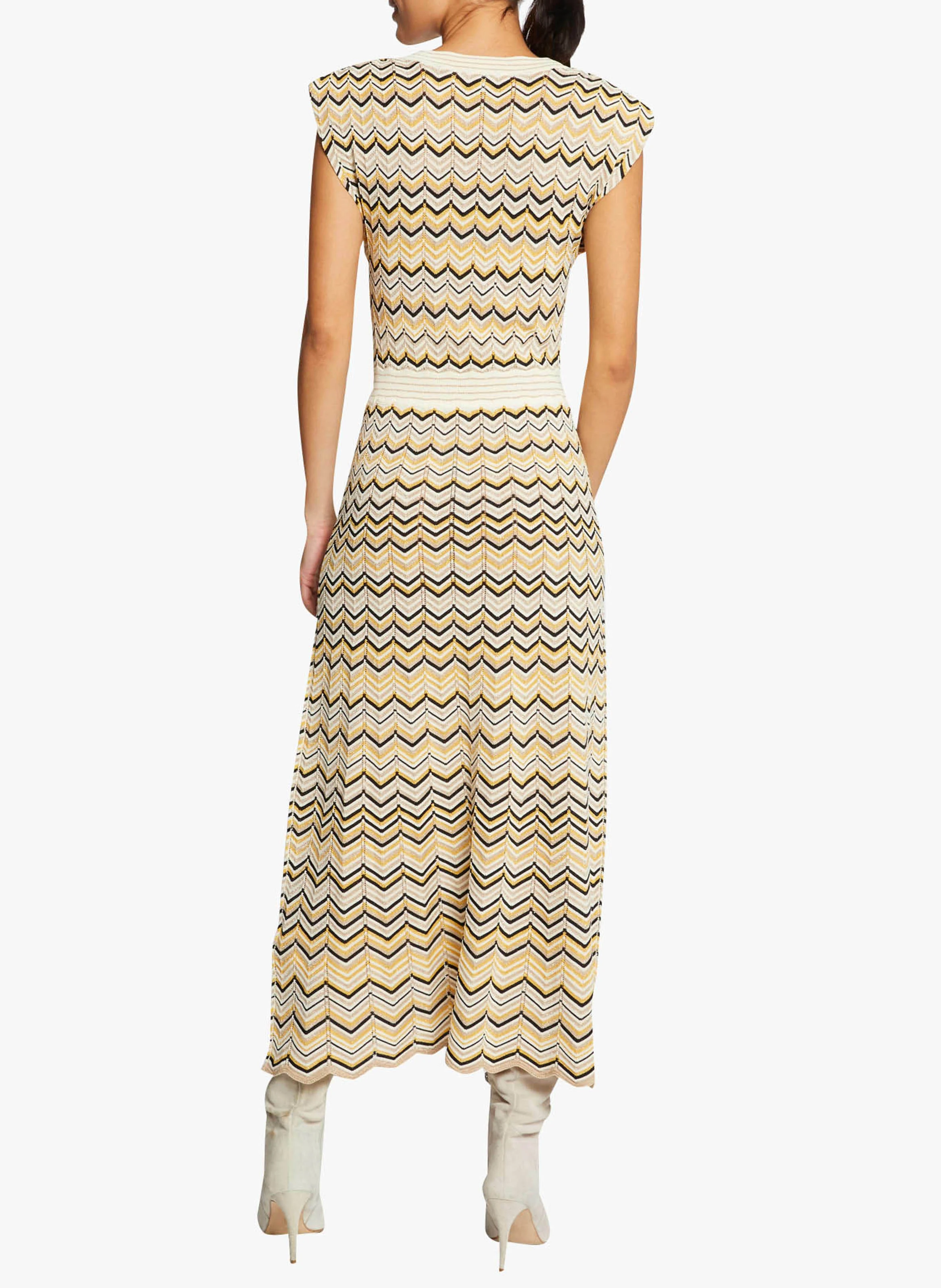 RMBOGI - Robe midi col v jacquard| Jaune