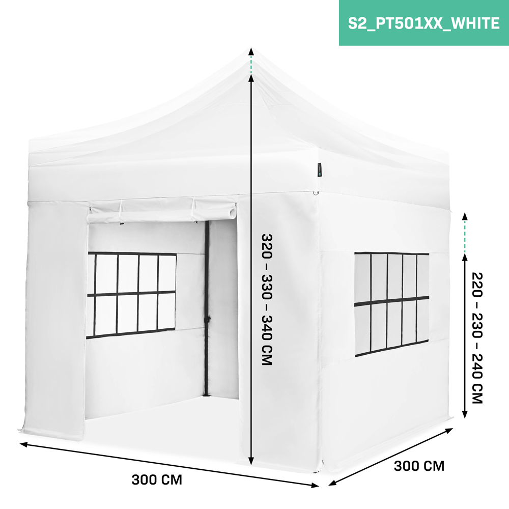 VONROC Premium 3 x 3 Easy-Up partytent met zijwanden - White