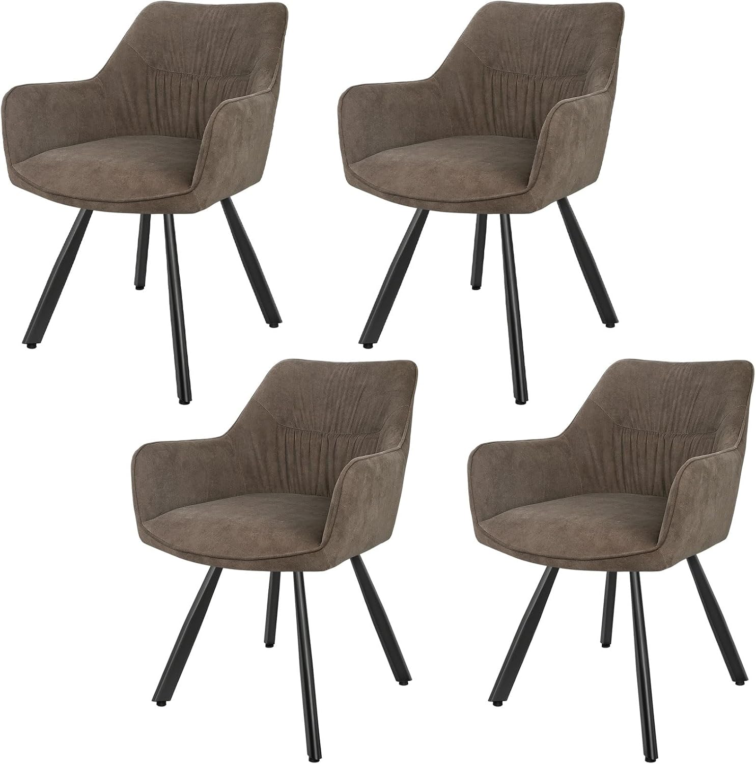 LEWE Esszimmerstühle 4er Set Drehbar, 360° Drehstuhl, Ergonomisch Polsterstuhl, Küchenstühle mit Armlehne, Metallbeine, Kurzflor-Stoff für Esszimmer Wohnzimmer Schlafzimmer, Braun