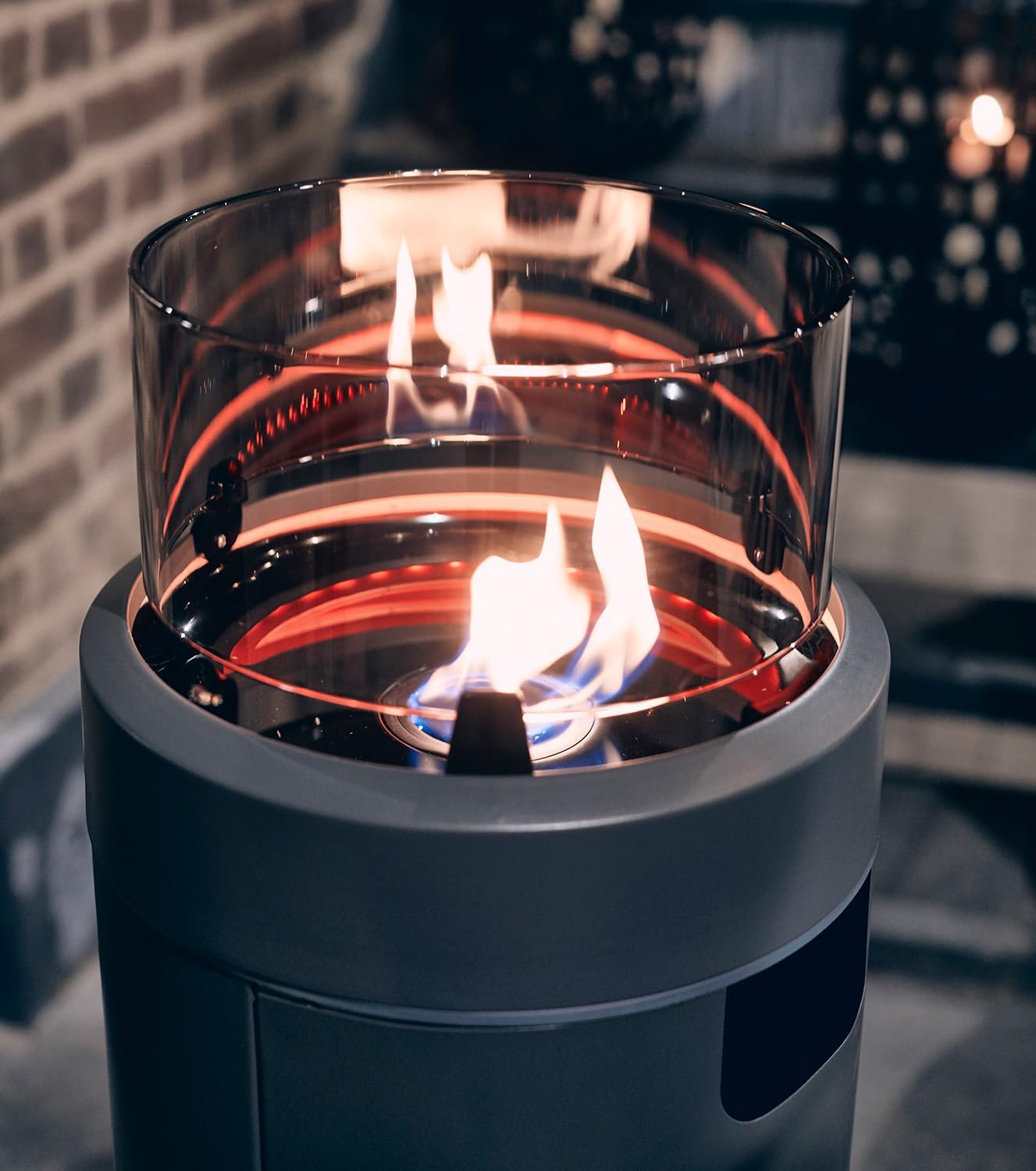 Enders Terrassenfeuer NOVA LED L GREY, Gas Terrassenfeuer mit Ambientebeleuchtungen, ECO GREEN Brenner-Technologie und exzellentem Design, H102cm Ø 62cm, grau #5605