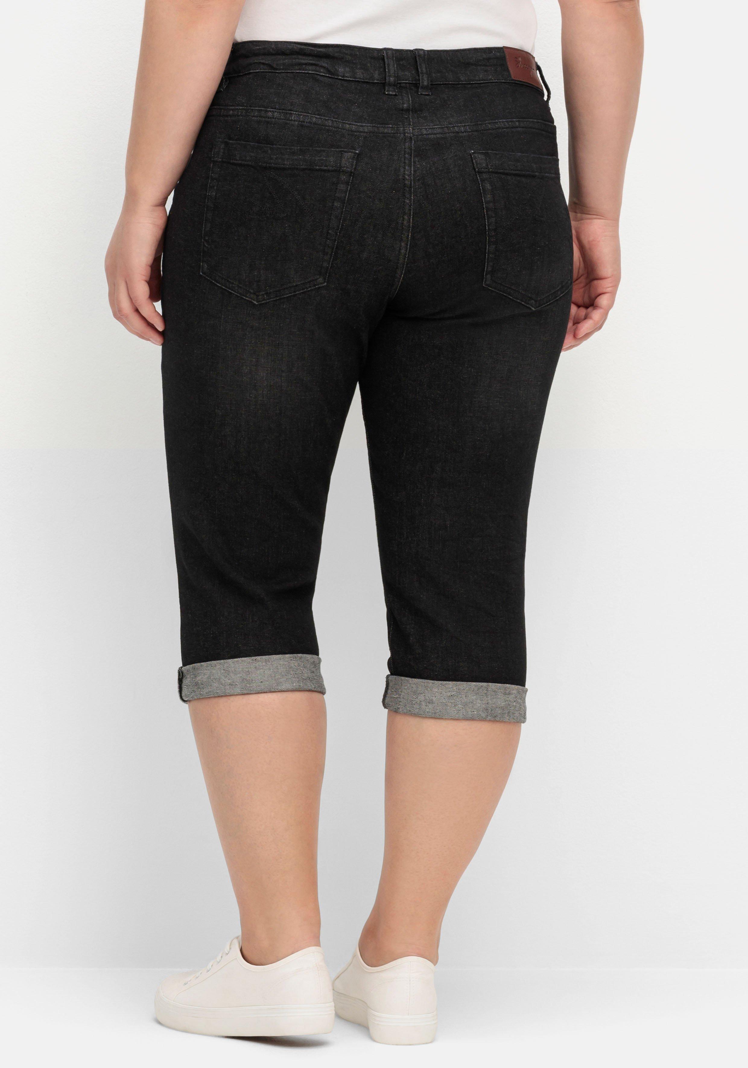 Schmale Caprijeans mit Used-Effekten