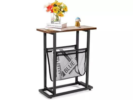 Table d'appoint de style industriel, 2 niveaux avec porte-revues en maille, 48 x 18 x 54,5 cm