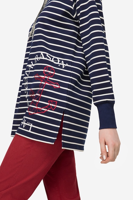 Hoodie, Ringel Sweater, Anker Print, Langarm