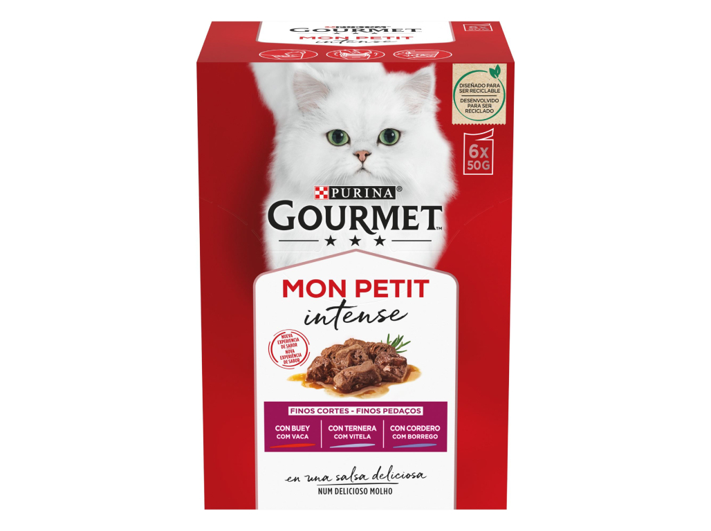 COMIDA HÚMIDA PARA GATO GOURMET MON PETIT COM CARNE 6X50G