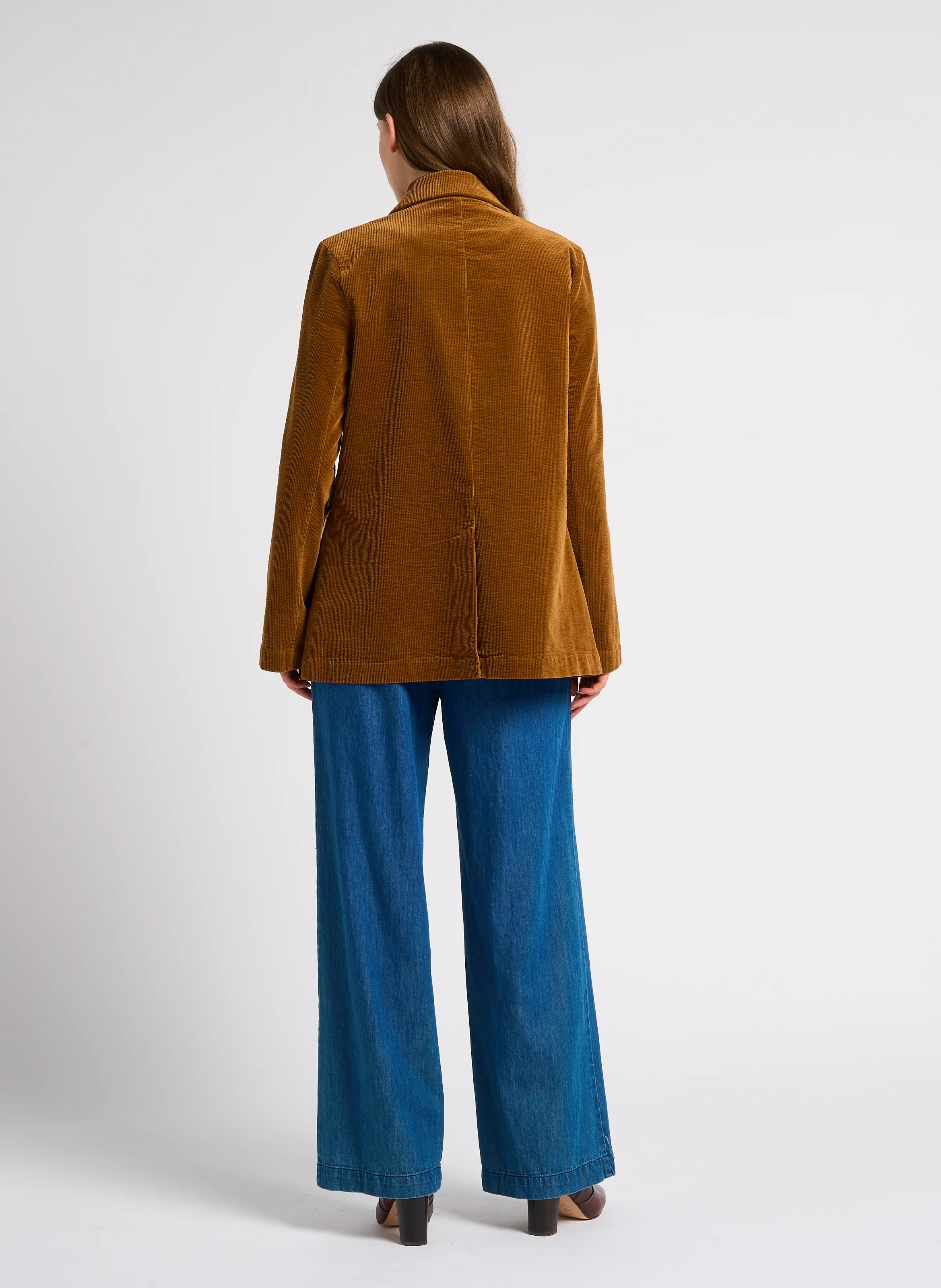 Blazer droit en coton velours| Marron