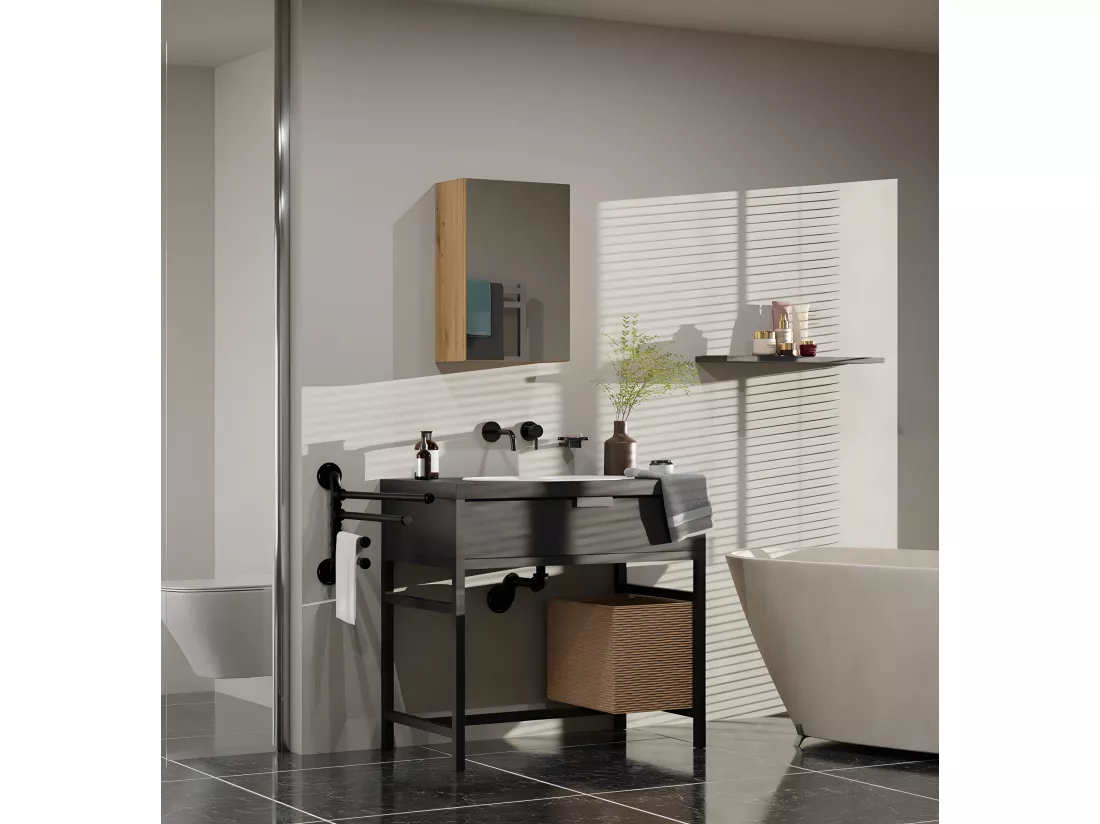 TONNI - Armoire de toilette murale 1 porte - Meuble SDB avec miroir - Dimensions 40x22x60 cm - Rangement Salle de bain
