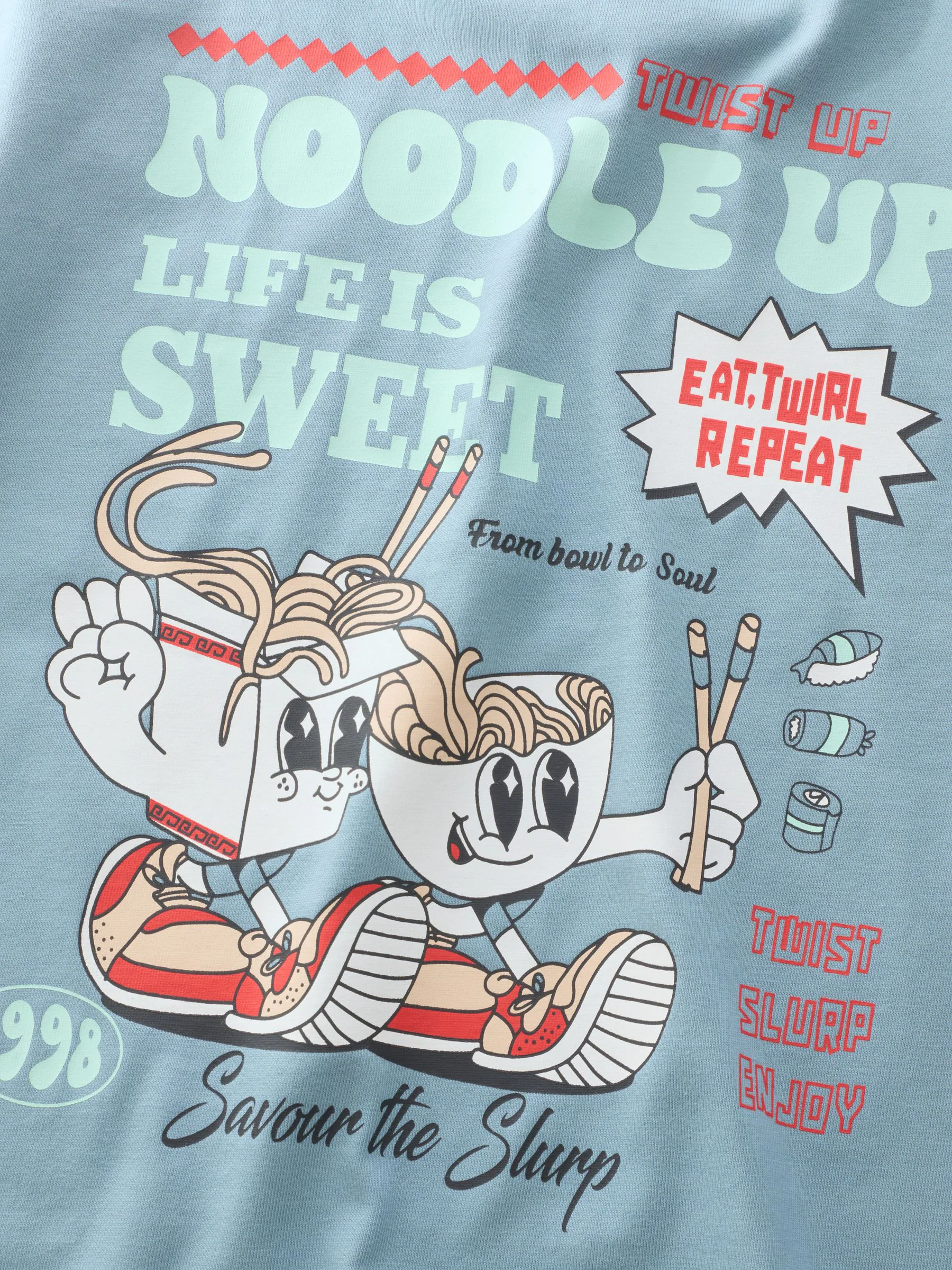 Blauw Noodle Up - T-shirt met lange mouwen en print op de rug (3mnd -8jr)