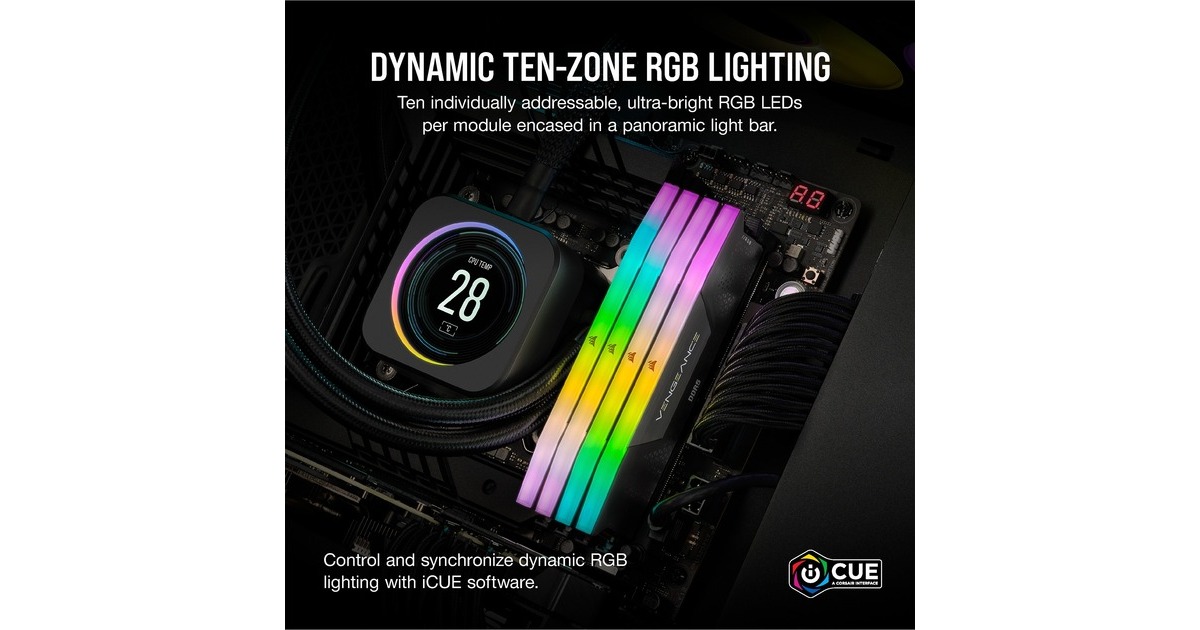 Corsair96 GB DDR5-6000 Quad-Kit werkgeheugen  (Zwart, CMH96GX5M4B6000C30, Vengeance RGB, XMP)