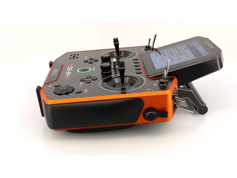 Jeti Fernsteuerung DS-24II Carbon Line Orange 24 Kanal, Dup Professioneller 24-Kanal-Sender mit Geber auf Rückseite und Carbon-Frontplatte