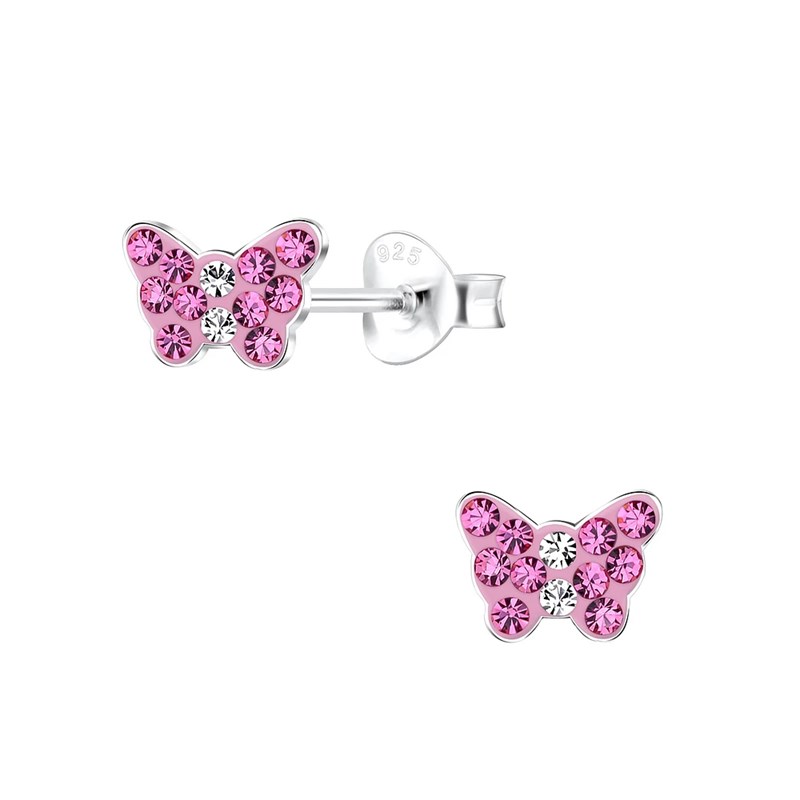 Boucles d'oreilles enfant papillon de cristal en argent 925