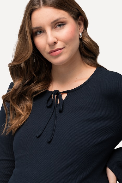 Bellieva Longshirt, Rippjersey, Ausschnitt mit Bindeband, Stilfunktion, Langarm
