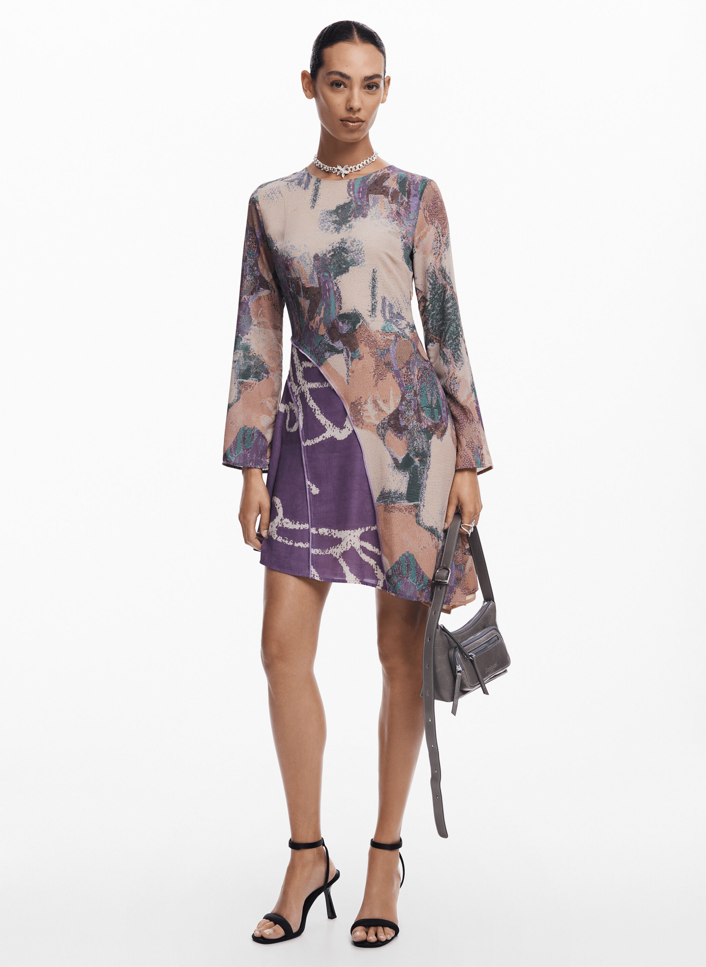 Robe asymétrique imprimée | Marron