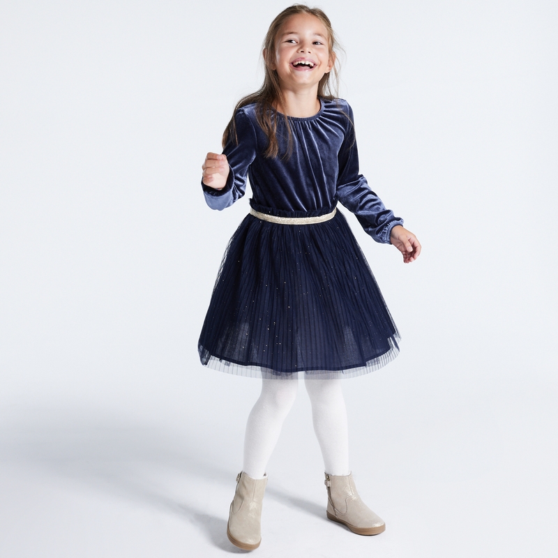Robe de fête en velours et tulle bleue fille