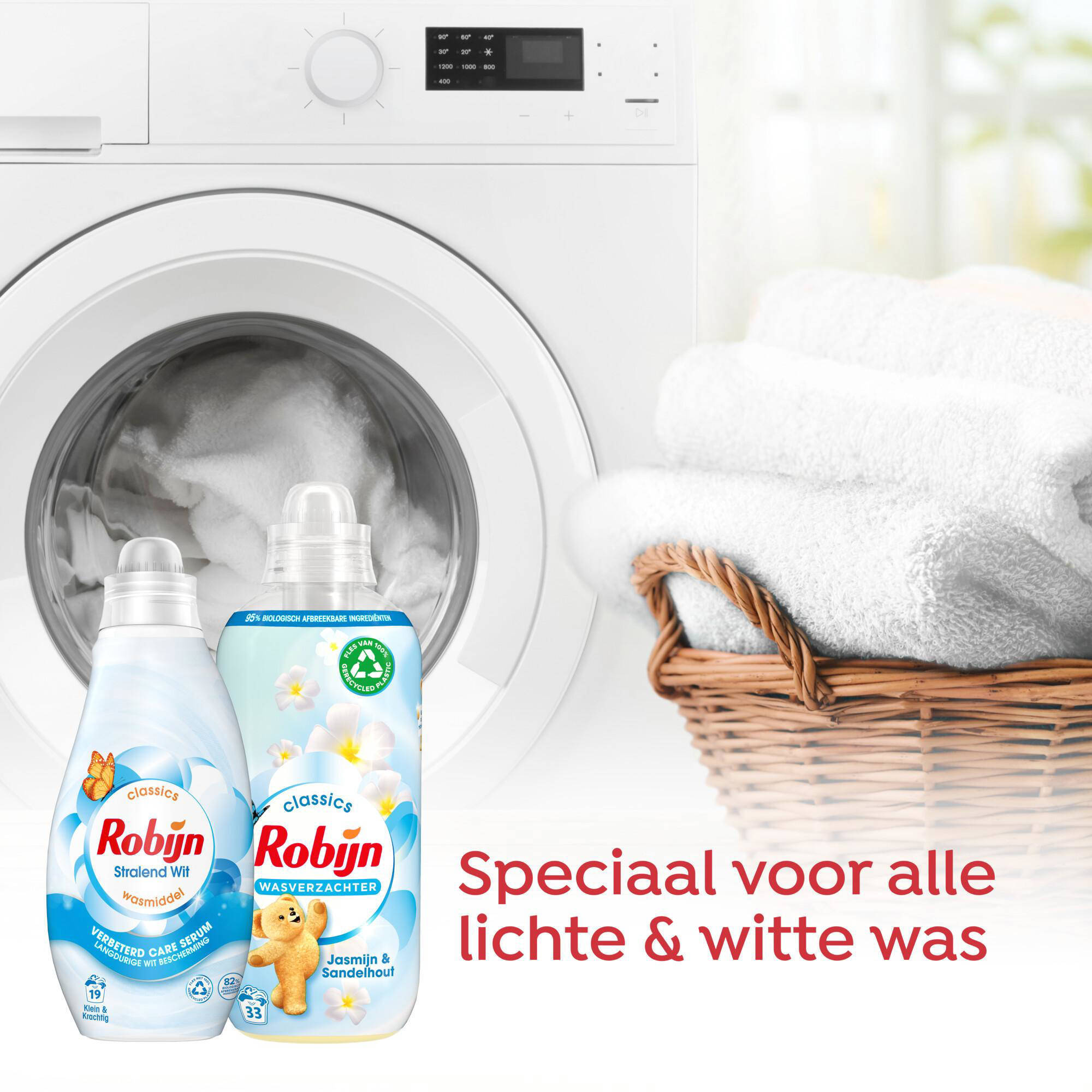 Robijn wasmiddel en wasverzachter pakket - Stralend Wit + Jasmijn & Sandelhout - set van 5 - 60 wasbeurten