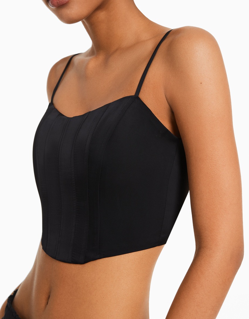 Top corset de cetim com alças