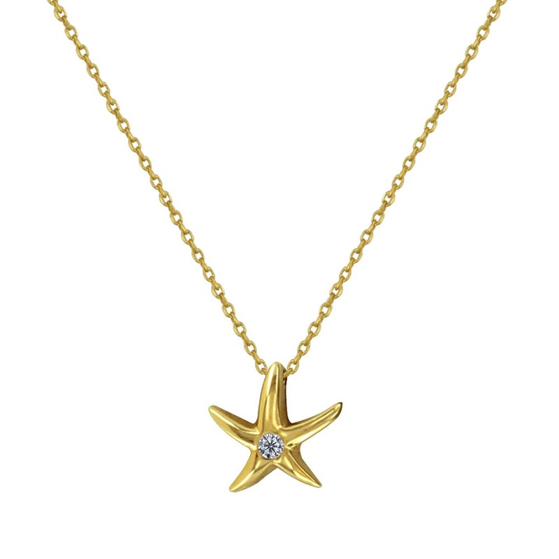 Collier Plaqué Or Etoile de Mer et un Strass