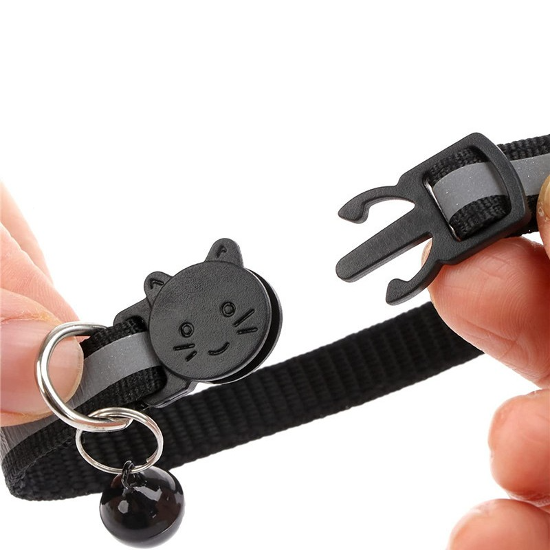 Katzen Halsband mit Apple AirTag Silikon Halterung   Reflektor / Glöckchen - Schwarz