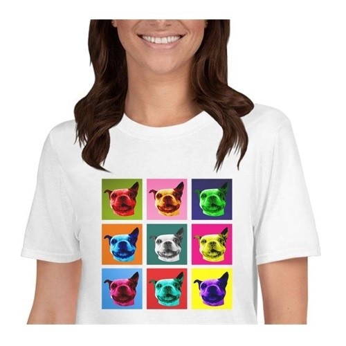Camiseta feminina Mascochula, estilo Warhol, personalizada com seu animal de estimação, branca