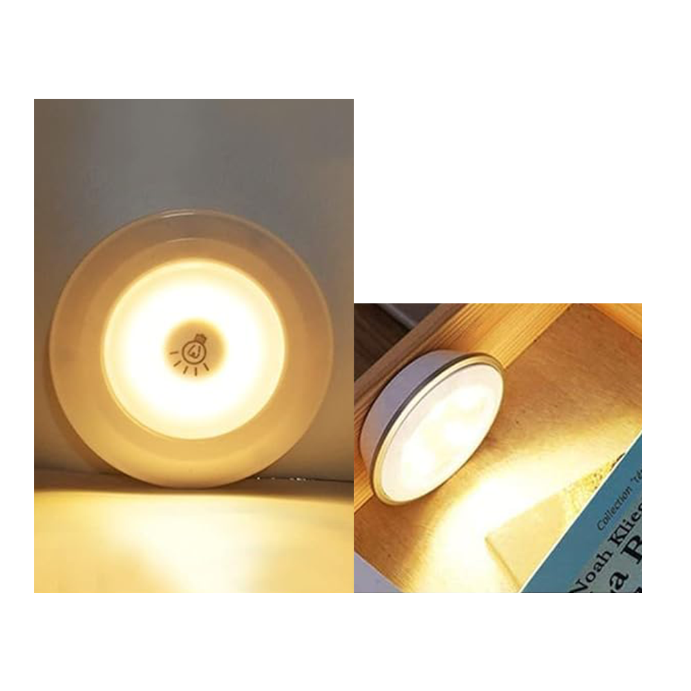 (3er Set) Ø9cm 16 LED’s Leuchte Schrank Beleuchtung Selbstklebendes Nachtlicht mit Fernbedienung (Batteriebetrieben) - Warmweiss