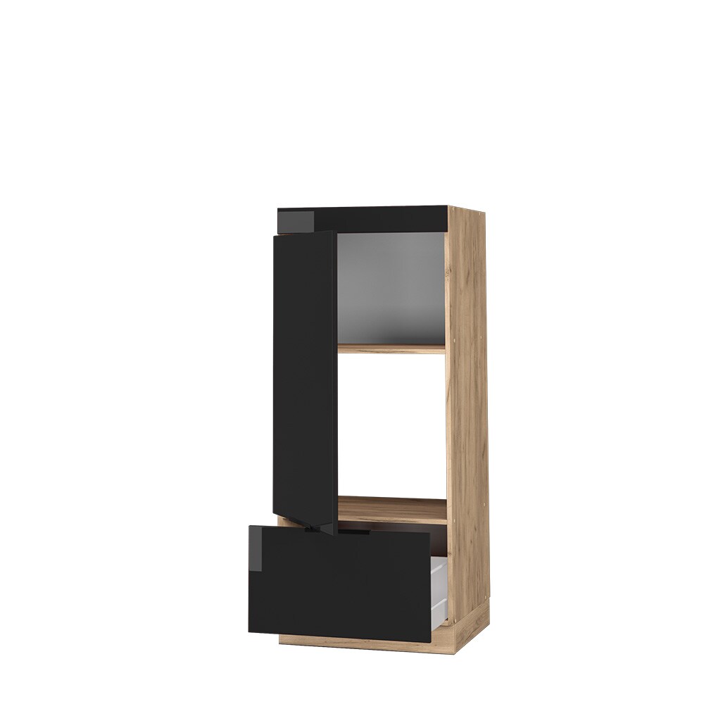 Vicco Mikrowellenschrank Küchenschrank Küchenmöbel Fame-Line Eiche Schwarz 60 cm modern Hochglanz
