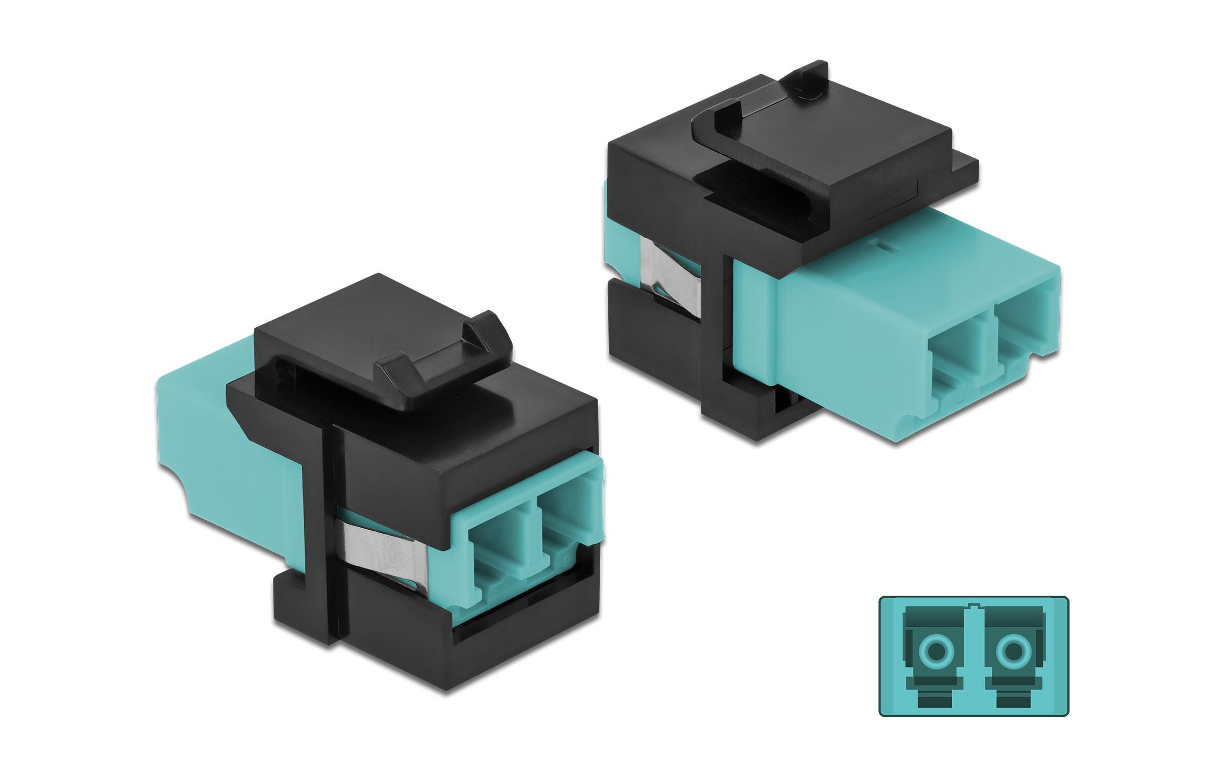 Keystone-Modul LC Buchse zu LC Buchse Aqua / SchwarzDelock Keystone Modul LC Duplex Buchse zu LC Duplex Buchse aqua / schwarz