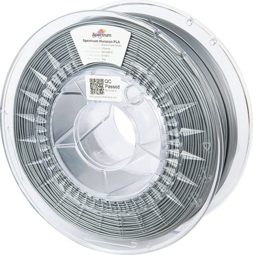Spectrum  Huracan PLA Aluminium Silver, 1,75 mm / 1000 g    High-Speed-PLA für 3D-Druck bis 350 mm/s in Aluminium Silver