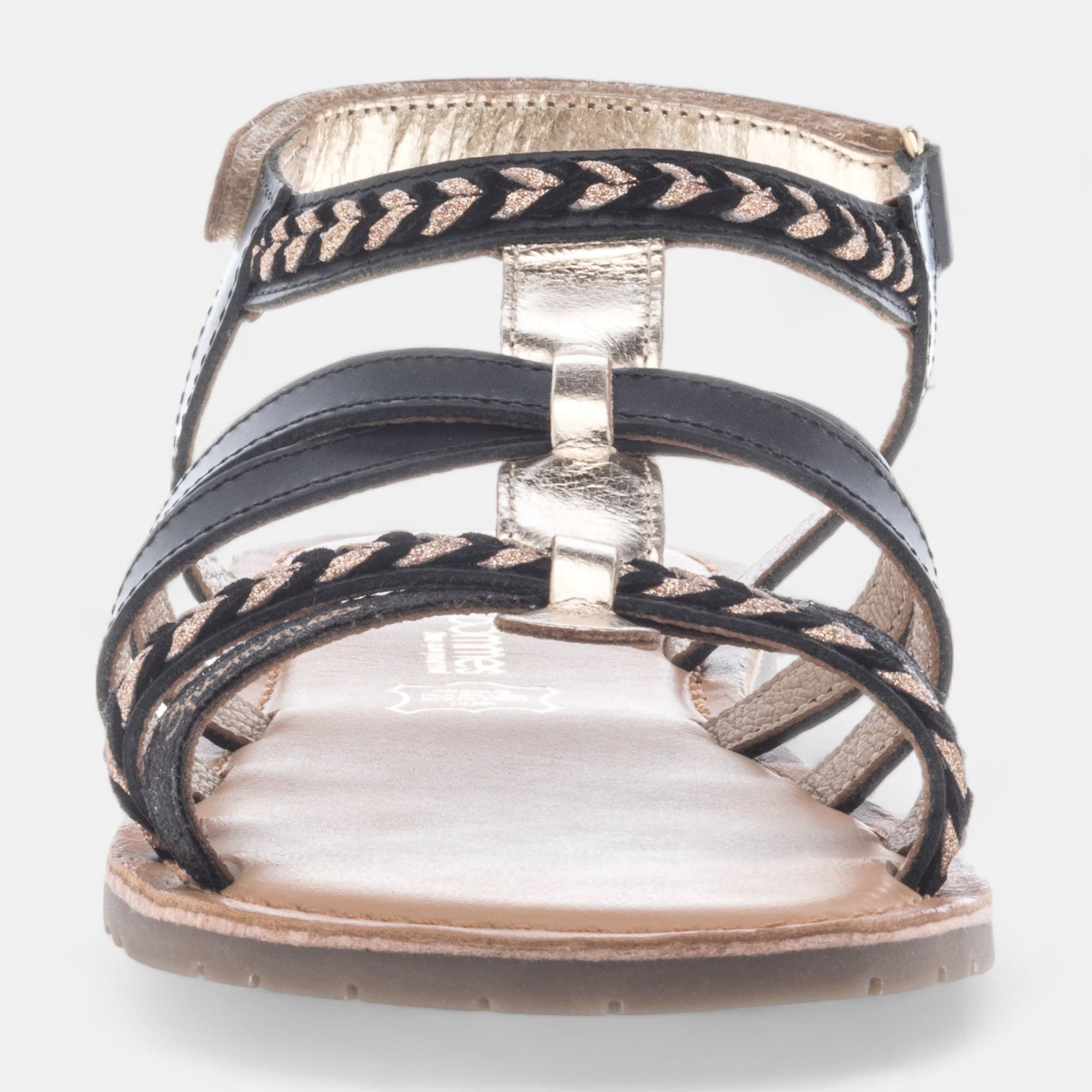 Nu-pieds Fille en cuir noir